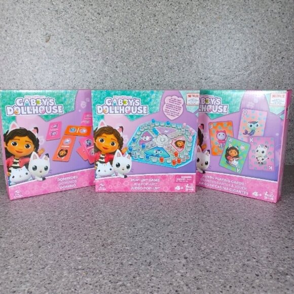 Games Bundle Gabby's Dollhouse Kids Toys Pop Up Playing Cards Dominoes - Picture 1 of 7